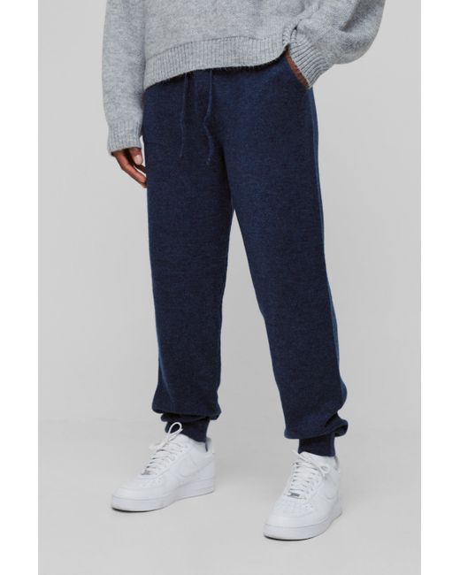 BoohooMAN Blue Regular Fit Cuffed Knit Sweatpants for men