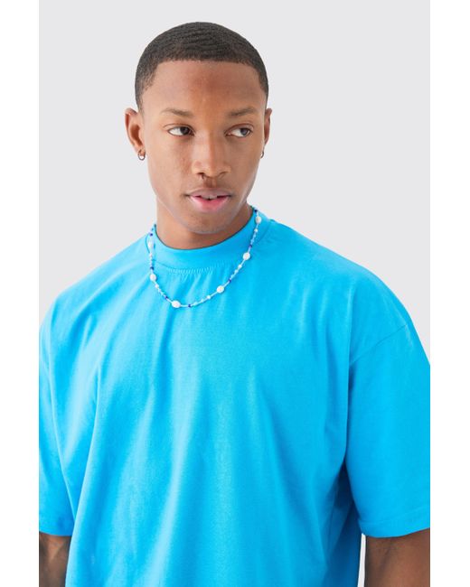 BoohooMAN Blue Oversized Extended Neck Basic T-shirt for men
