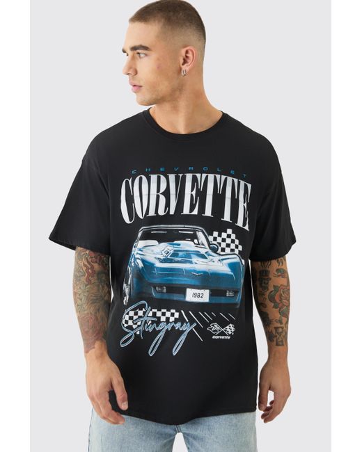 BoohooMAN Black Oversized Corvette License T-shirt for men