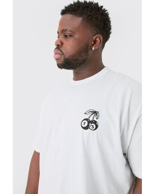 BoohooMAN Plus Oversized Dice Cherry Embroidered T-shirt In White for men
