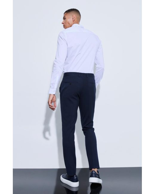 BoohooMAN Blue Slim Crop Pintuck Smart Jogger Trouser for men