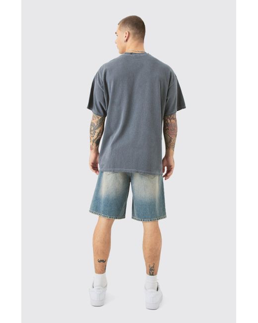 BoohooMAN Oversized Distressed Offcl Homme Wash Graphic T-shirt in Blue für Herren