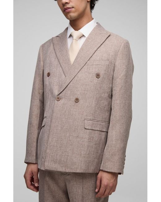 BoohooMAN Oversized Double Breasted Suit Blazer in Natural für Herren