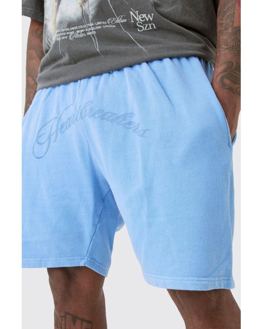 BoohooMAN Plus Oversized Hearbreakers Shorts In Blue for men
