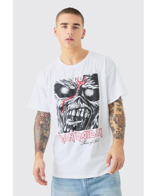 BoohooMAN White Oversized Iron Maiden Band License T-shirt for men