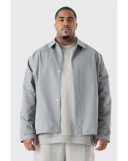 BoohooMAN Gray Plus Edition Heavyweight Twill Embroidered Coach Jacket for men