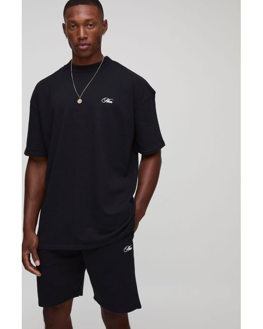 BoohooMAN Men's Blue Oversized Script Large Scale Print T-Shirt