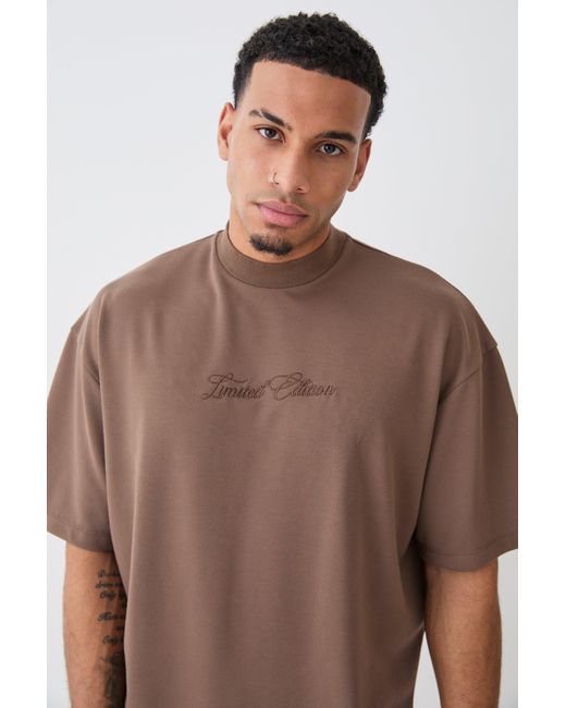 BoohooMAN Brown Oversized Boxy Premium Super Heavyweight Embroidered T-shirt for men