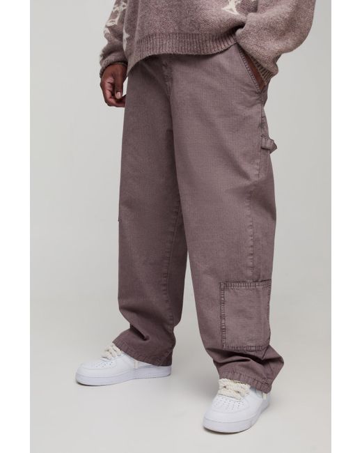 BoohooMAN Plus lockere Ripstop-Hose in Brown für Herren