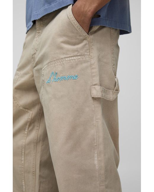 BoohooMAN Natural Relaxed Fit Vintage Overdye Carpenter Pants for men