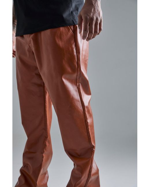 BoohooMAN Brown Plus Slim Flare Pu Tailored Pants for men