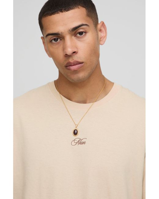 Camiseta Oversize Con Bordado Man En Color Topo Boohoo de color Natural
