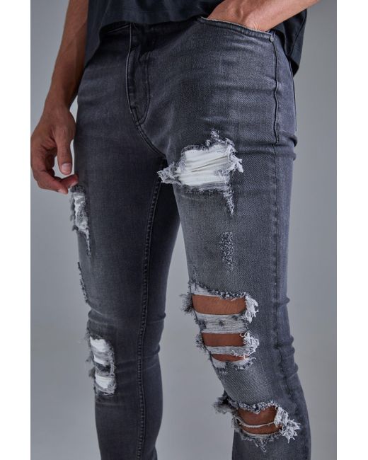 BoohooMAN Skinny Stretch Stacked White Pu Biker Rip & Repair Jeans in Blue für Herren