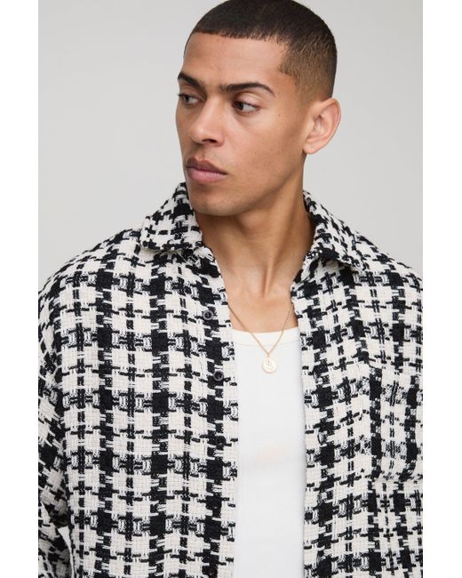 BoohooMAN Kariertes Oversize Bouclee-Overshirt in Black für Herren
