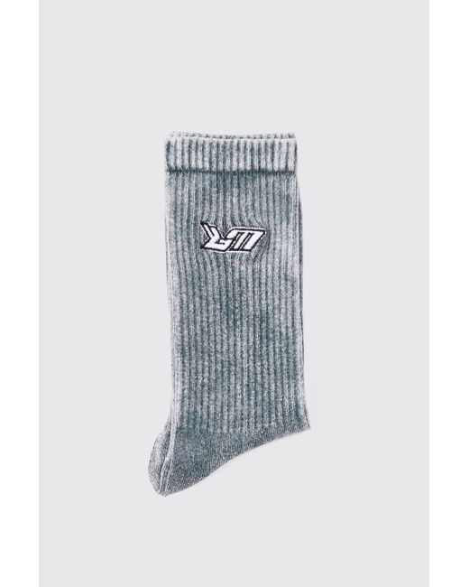 BoohooMAN Acid Wash Bm Embroidered Socks In Charcoal in Gray für Herren