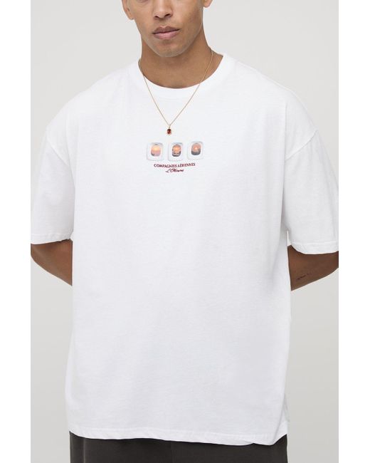 Boohoo White Oversized Sunset Aeroplane Window Embroidered T-Shirt