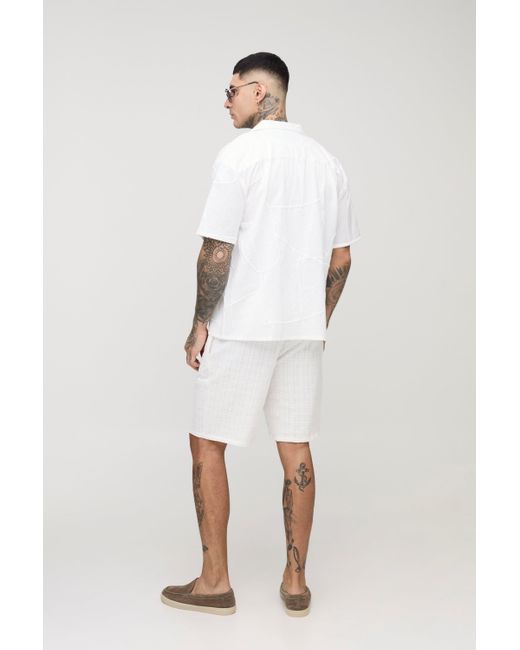 Boohoo White Tall Oversized Revere Abstract Large Scale Embroidered Shirt