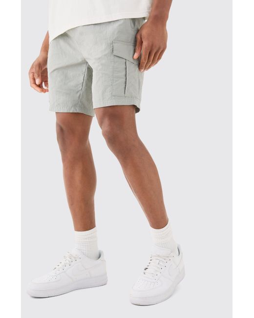 Boohoo White Slim Fit Elastiated Waist Nylon Cargo Shorts