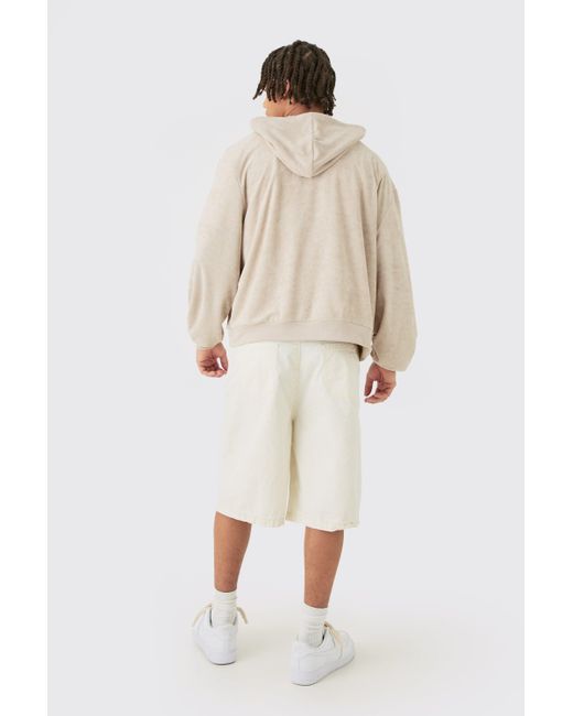 BoohooMAN Natural Oversized Boxy Zip Towelling Limited Hoodie for men