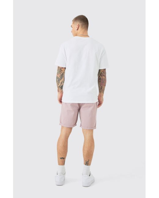 BoohooMAN Slim Fit Elastic Waist Bermuda Shorts in Pink für Herren