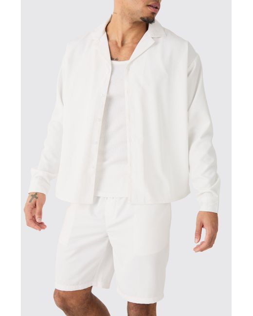 BoohooMAN White Boxy Soft Twill Shirt And Short for men