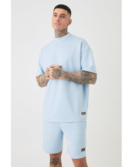 BoohooMAN Blue Tall Oversized Scuba T-shirt & Relaxed Short Set for men