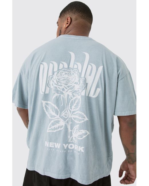 BoohooMAN Blue Plus Rose Graphic Back Print T-shirt for men