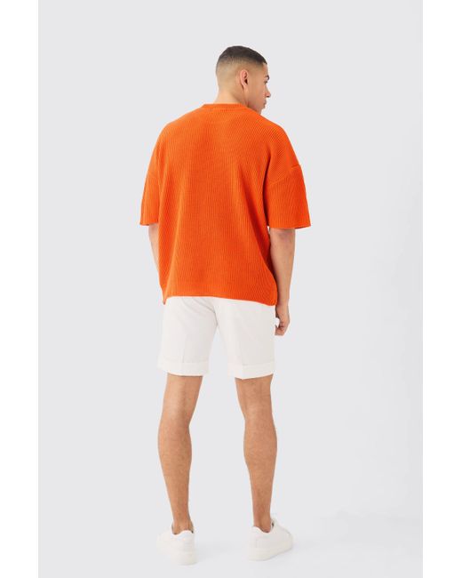 BoohooMAN Orange Oversized Ribbed Knit T-shirt for men