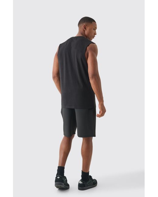 BoohooMAN Black Regular Fit Basic Drop Armhole Tank for men