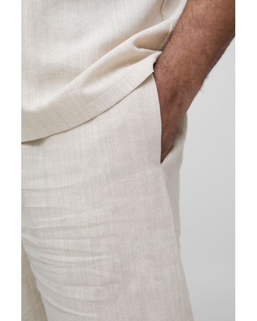 BoohooMAN Plus lockere Leinen-Shorts in Natural für Herren