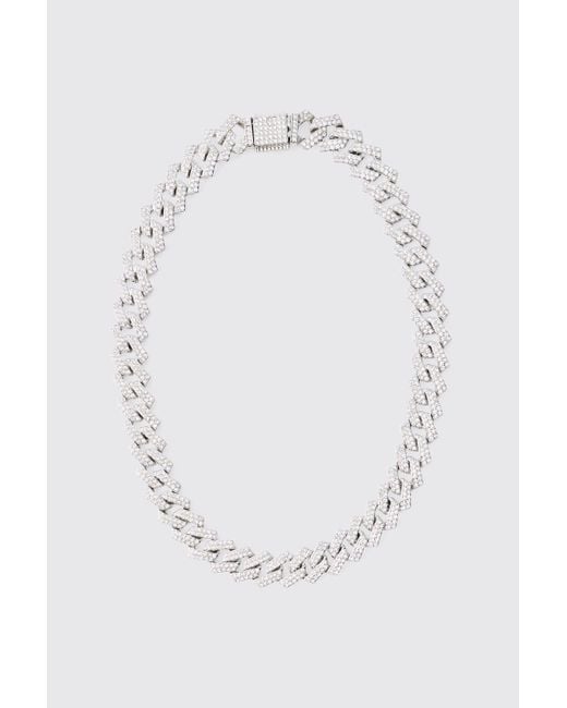 BoohooMAN White Fully Iced Cuban Necklace for men