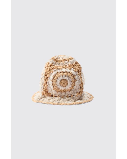 BoohooMAN Natural Crochet Bucket Hat In Ecru for men