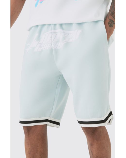 BoohooMAN White Tall Loose Fit Limited Edition Basketball Short In Lt Blue for men