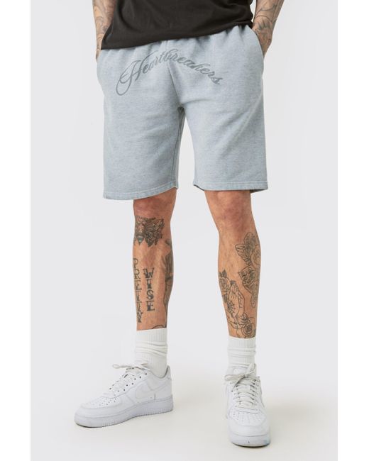 BoohooMAN Blue Tall Oversized Hearbreakers Shorts In Grey for men