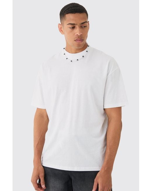 BoohooMAN White Oversized Extended Neck Gothic T-shirt for men