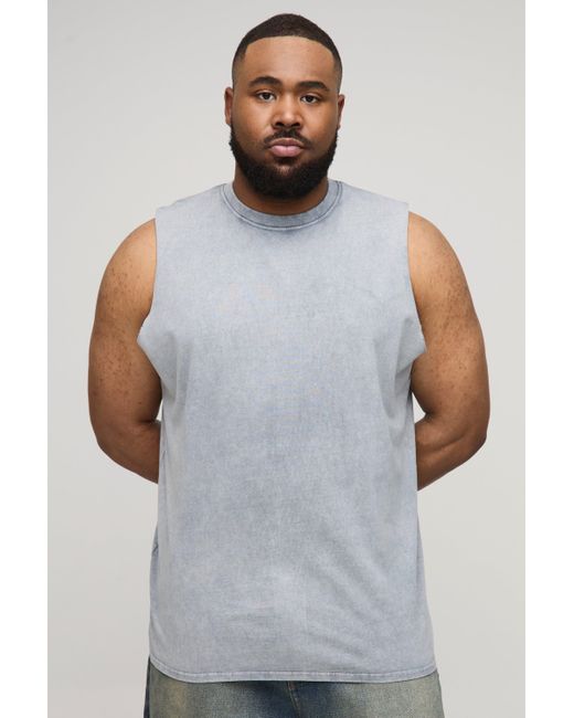 BoohooMAN Gray Plus Acid Wash Regular Fit Tank for men