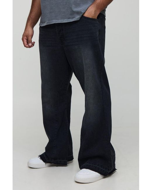 BoohooMAN Men's Black Plus Gusset Let Down Hem Flared Jeans