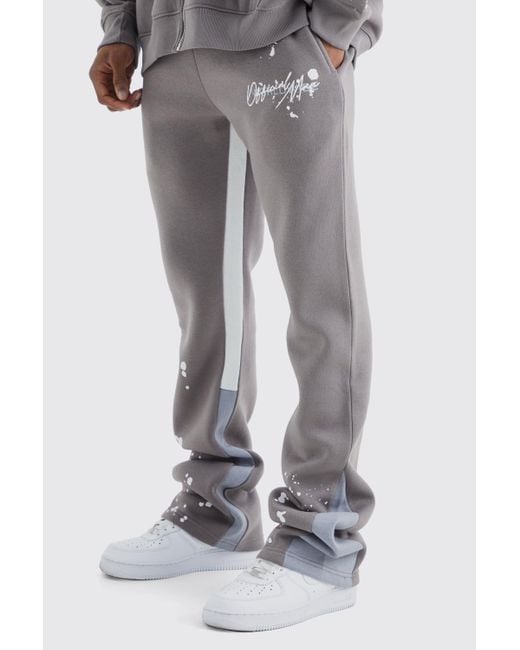 BoohooMAN Gray Slim Stacked Flare Jogger With Gusset Panel for men