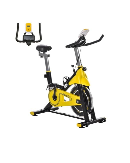 BoohooMAN Yellow Homcom Exercise Bike 6kg Flywheel Belt Drive W Resistance Lcd Display for men