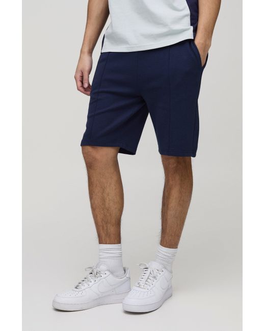 BoohooMAN Blue Slim Fit Interlock Smart Pintuck Short for men