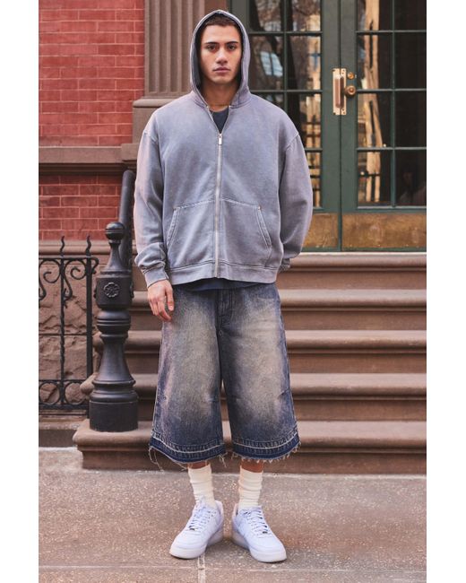 BoohooMAN Orange Longline Peach Tinted Denim Jorts for men