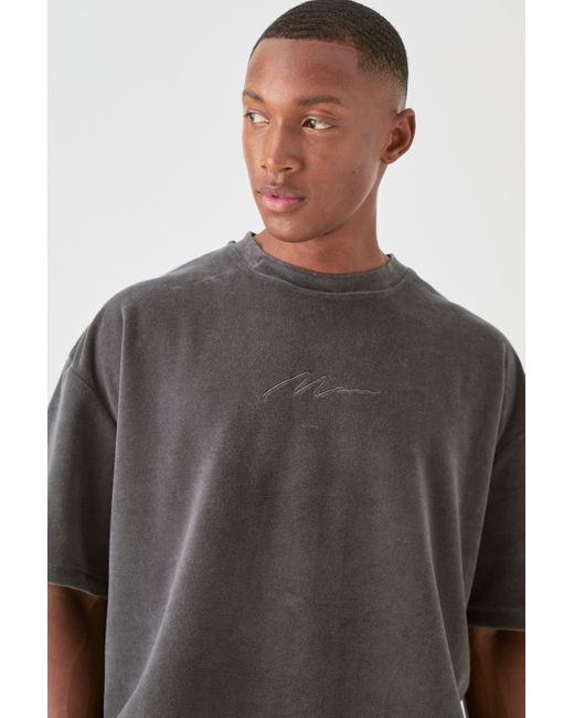 BoohooMAN Gray Velour Oversized T-shirt & Pinktuck Shorts Set for men