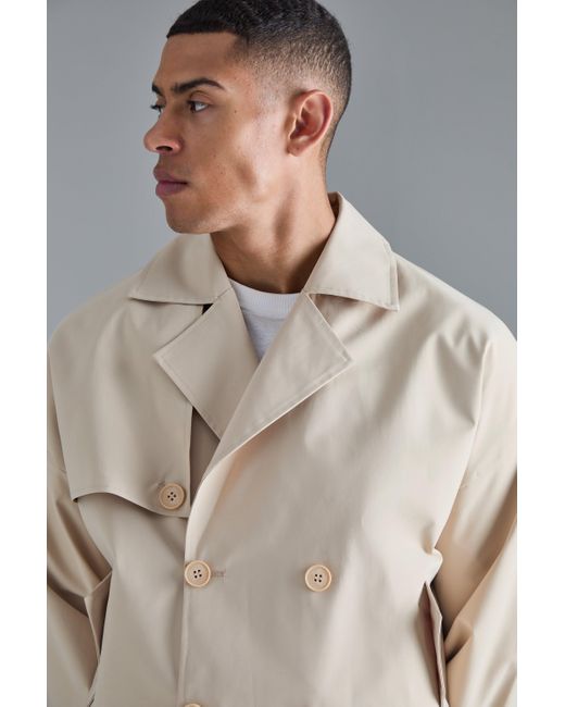 BoohooMAN Gray Cropped Double Breasted Trench Coat for men