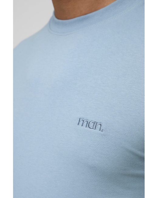 Hombre. Camiseta Básica Ajustada Al Músculo Con Cuello De Caja Boohoo de color Blue