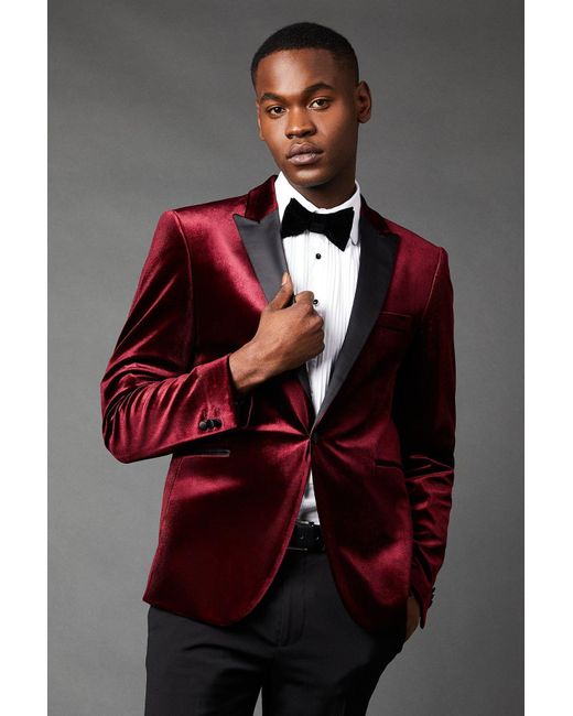 BoohooMAN Gray Slim Fit Velvet Tuxedo Jacket for men