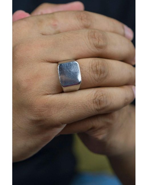 BoohooMAN Black The Colourful Aura Flat Top 15mm Wide Square Punk Classic Hiphop Stackable Signet Ring for men
