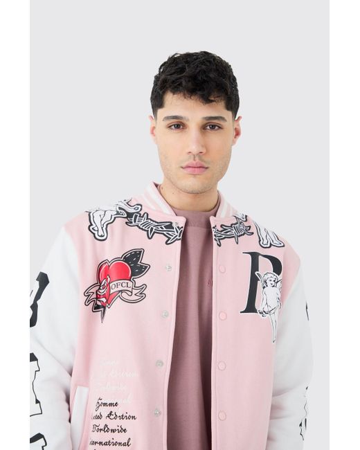 Oversized Limited Jersey Varsity Jacket Boohoo de color Pink