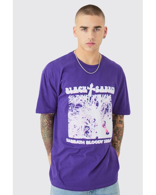 BoohooMAN Purple Oversized Sabbath Wash License T-Shirt for men