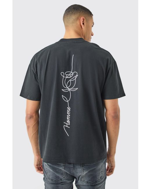 BoohooMAN Oversized Rose Stencil Graphic T-shirt in Black für Herren