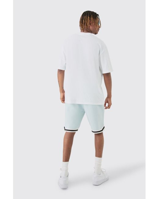 BoohooMAN White Tall Loose Fit Limited Edition Basketball Short In Lt Blue for men